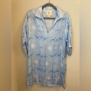 Emily McCarthy Mini Dress Sea Party Silk like viscose in light blue seashells